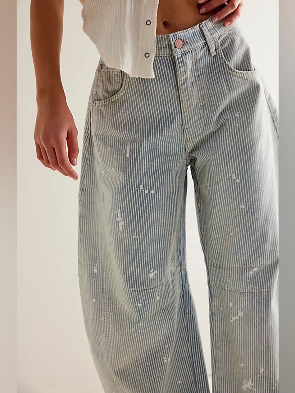 FP Striped Barrel Leg Jeans
